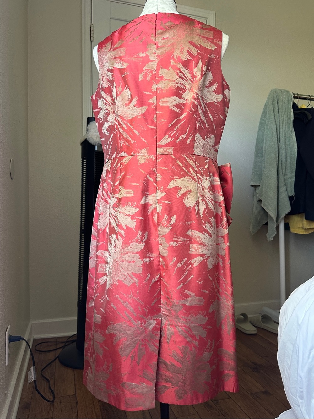 Rickie Freeman Teri Jon Pink Metallic Jacquard Bow Wedding Guest Dress 14 - Picture 5 of 12